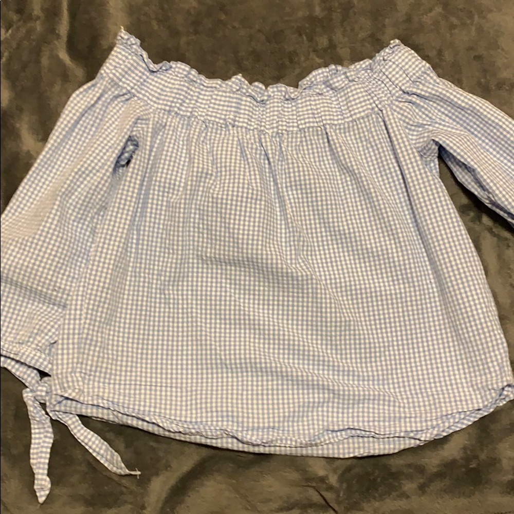 off the shoulder gingham shirt
